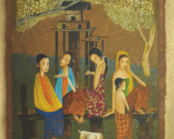 5-RM-9900.00-SOLD-Lot-21-Lye-Yau-Fatt-Village-Scene-1980s-Mixed-media-on-rice-paper-75.5-x-54.5-cm