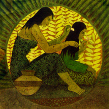 12-Chuah Thean Teng. Combing Hair, 1990's. Batik. 72cm x 72cm