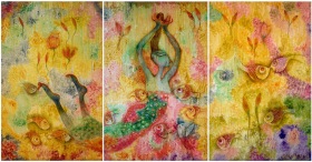 49-Syed Thajudeen. Lightness of Being, 1999. Oil on Canvas. 138cm x 276cm (3panels)