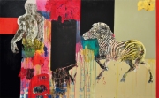 6-Natures Playground - Zebra, 2006 RM 20,350.00-SOLD | Woodcut print and mixed media on canvas | 166 x 270 cm