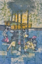 16-Kwan Chin, Playing (1970's) 48cm x 65cm Batik