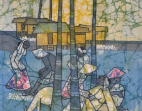 16-Kwan Chin, Playing (1970's) 48cm x 65cm Batik