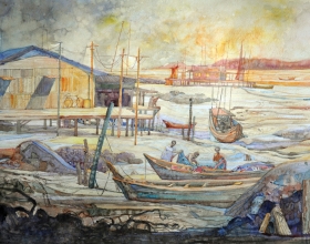 22-Maamor Jantan, East Coast Fishing Village (2010) Watercolour on Paper 101cm x 73cm