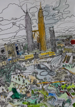 31-Ping Lian "KL Twin Towers" Pen and Watercolor on paper RM 5,000 - 6,800