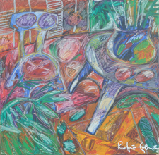 33-Lot 83 Rafiee Ghani, Blue Chair and blue table, 1995, 137 x 130cm, Oil on Canvas