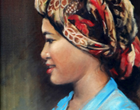 13-Mohd. Hoessein Enas, Dato’, East Coast Girl. 1985 Oil on Canvas 40.5 cm x 30.5 cm