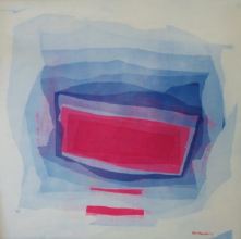 29-Khalil Ibrahim, Abstract in Blue and Red. 1972 SOLD | Batik 95 cm x 95 cm