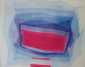 29-Khalil Ibrahim, Abstract in Blue and Red. 1972 SOLD | Batik 95 cm x 95 cm