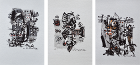 3-Awang Damit Ahmad, Essence of Culture Series I, II, & III. 1993 Mixed Media on Paper 28 cm x 19 cm