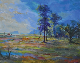 31-Khalil Ibrahim, Bachok Landscape. 2012 SOLD | Oil on Board 30.5 cm x 38 cm