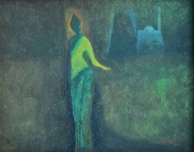 53-Syed Thajudeen, Lord Buddha. 1971 Oil on Board 17 cm x 21 cm