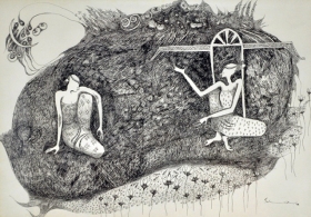 12-Gossip, 1998. Pen & Ink on Paper, 36cm x 54cm