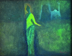 26-Lord Buddha, 1971. Oil on Board. 17cm x 21cm