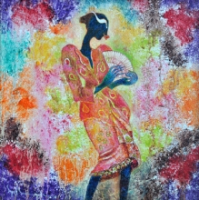 42-Waiting for the Lover in Kebaya Labuh Songket (4), 2011. Oil on Canvas. 31cm x 31cm