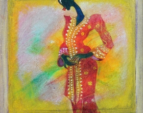 44-Waiting for the Lover in Kebaya Labuh Songket (6), 2011. Oil on Canvas. 31cm x 31cm