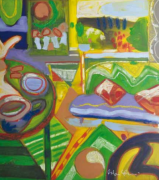 1-Still Life in Green, 1996 RM 13,200.00-SOLD | Mixed media on canvas | 103 x 91.5 cm