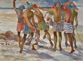 19-Khalil Ibrahim, Fishermen East Coast Series (2002) SOLD Watercolour on Paper 30cm x 40cm