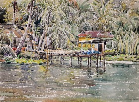 20-Khalil Ibrahim, Fishing Village in Kuala Besar, Tumpat, Kelantan (1984) Watercolour on Paper 30cm x 40cm