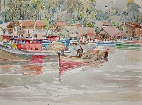 23-Khalil Ibrahim, Tumpat, Kelantan Fishing Village (1978) Watercolour on Paper 48cm x 36cm
