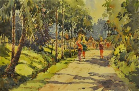 25-Shafurdin Habib, Bali Series On Way to Temple (2010) 30.5cm x 45.8cm, Watercolour on Paper