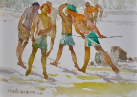 3-Khalil Ibrahim, East Coast Fishermen Series (2001) SOLD Watercolour on Paper 25.8cm x 18cm