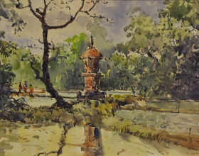 36-Shafurdin Habib, Bali Series Temple by the River (2009) 30.5cm X 45.8cm Watercolour on Paper