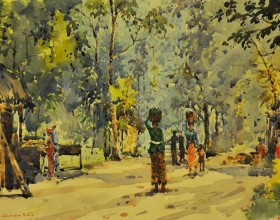 37-Shafurdin Habib, Bali Series, Village (2010) 30.5cm X 45.8cm ,Watercolour on Paper
