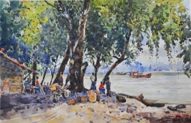 43-Shafurdin Habib, Menanti (2011) 30.5cm x 45.8cm, Watercolour on Paper