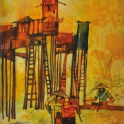 1-Stilt Houses, 1960’s RM 11,550.00-SOLD | Batik | 89 x 70 cm