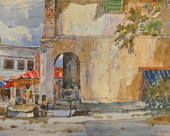7-Auction-XIII-rm-1344-Penang-Street-Scene-2014-Watercolour-on-paper-30-x-45-cm