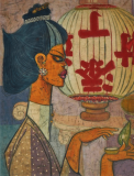 LOT 16 Chuah-Thean-Teng-_Girl-With-a-Lantern_-Batik-58-x-43-cm-Signed-(1970's)-_Teng_-on-lower-right-RM-12,000---18,000