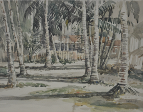 1-East Coast Village, 1974 Watercolour on Paper 27cm x 39.5cm