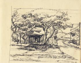 44-Village scene, 1980 Pen & Ink on Paper | 20.2cm x 24.5cm