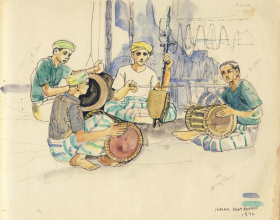 47-Wayang kulit musicians, 1972 Pen & Ink on Paper | 20.2cm x 24.5cm