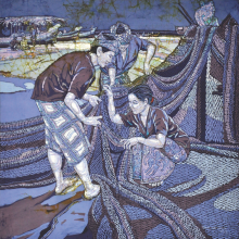 56-Knitting Fishing Nets, 2008 Batik 105cm x 105cm