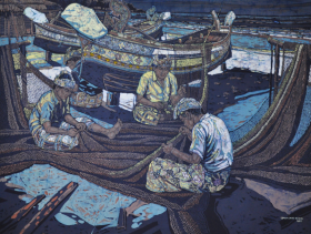 63-Pantai Sabak Fishermen, 2011 Batik 118cm x 142cm