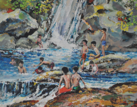 64-Picnic at the Waterfall, 1974 Watercolour on Paper 23.5cm x 20cm