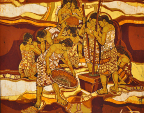 66-Ismail Mat Hussin _Pounding Rice_ (1982) Batik 94cm x 109cm RM 47500