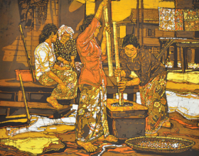 67-Ismail Mat Hussin "Pounding Rice" (2004) Batik 88cm x 95cm