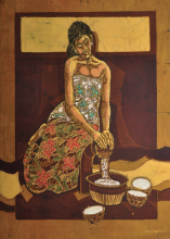 71-Scrapping Coconut, 1985 Batik 116cm x 95cm