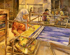 72-Silk Weaving, 2003 Watercolour on Paper 53.5cm x 73.5cm