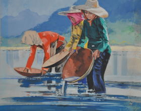 73-Tin Miners, 1974 Watercolour on Paper 16cm x 14cm