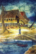 1-West Coast Fishing Village - Sunset, 1990s RM .6,60000-SOLD | Batik | 60 x 38 cm