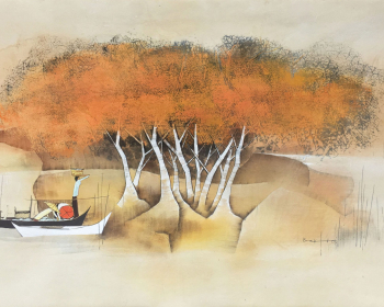 Tay-Bak-Koi-1981-Malay-figures-in-boat-beneath-trees-1981-Watercolor-on-rice-paper-60-X-98-cm-scaled