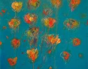 21-Tajuddin Ismail, Bloom (Turquoise), 2013, 77 x 77 cm, Acrylic and oil on canvas