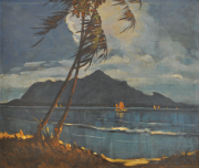 2-RM 19,800.00-SOLD Yong Mun sen, Penang Seascape with Kedah Peak, Undated, 55 x 64cm, Oil on canvas