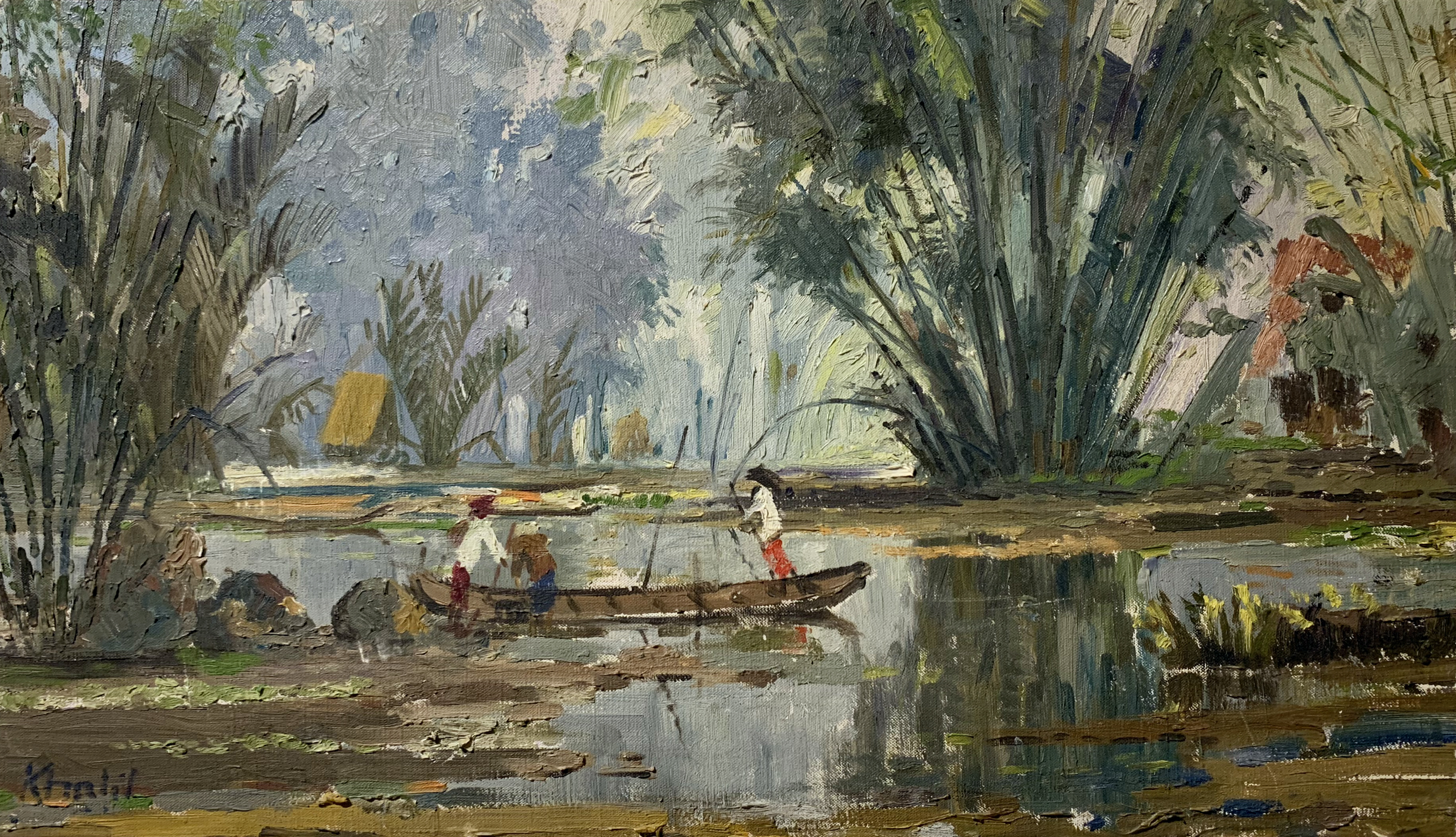 Lot 54 Khalil Ibrahim Crossing the River, 1950s 30 x 52.5 cm Oil on ...
